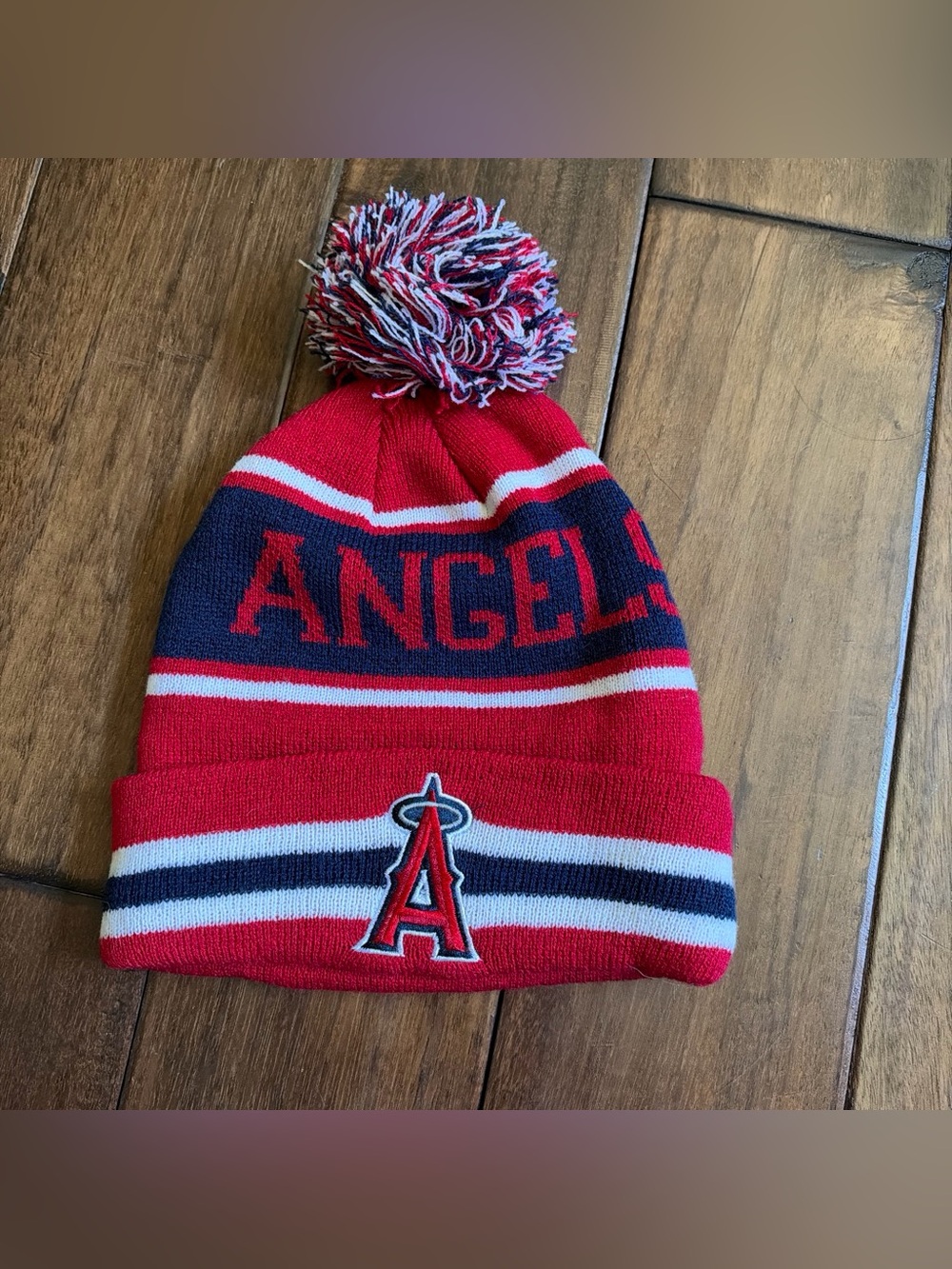 MLB Angels Pom Beanie Hat - Official Team Style